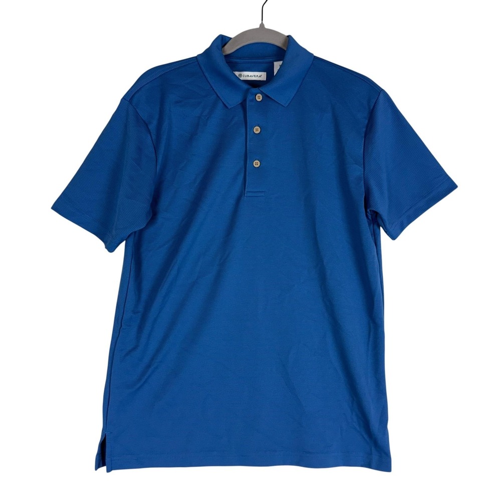 Cubavera Polo Shirt Mens Small Blue Solid Short Sleeve 100% Polyester‎ Knit